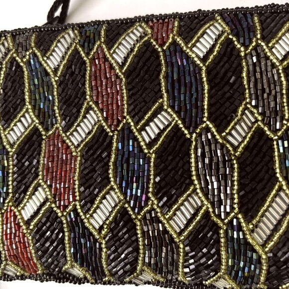 Vtg Bechamel Glass Beaded Makeup Mini Bag Geometric 80s Glam Weddings Gift - Picture 2 of 7